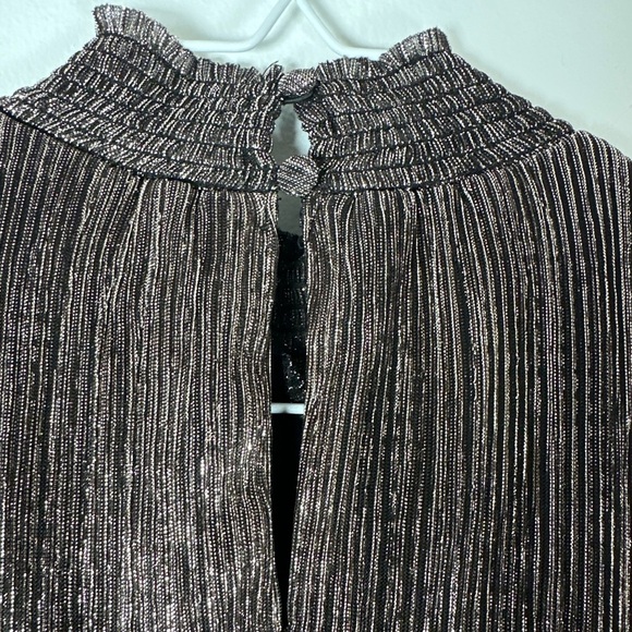 1. State Metallic Smocked Dress Mock Neck Tiered Ruffle Black Gold Women's Small - Picture 6 of 8